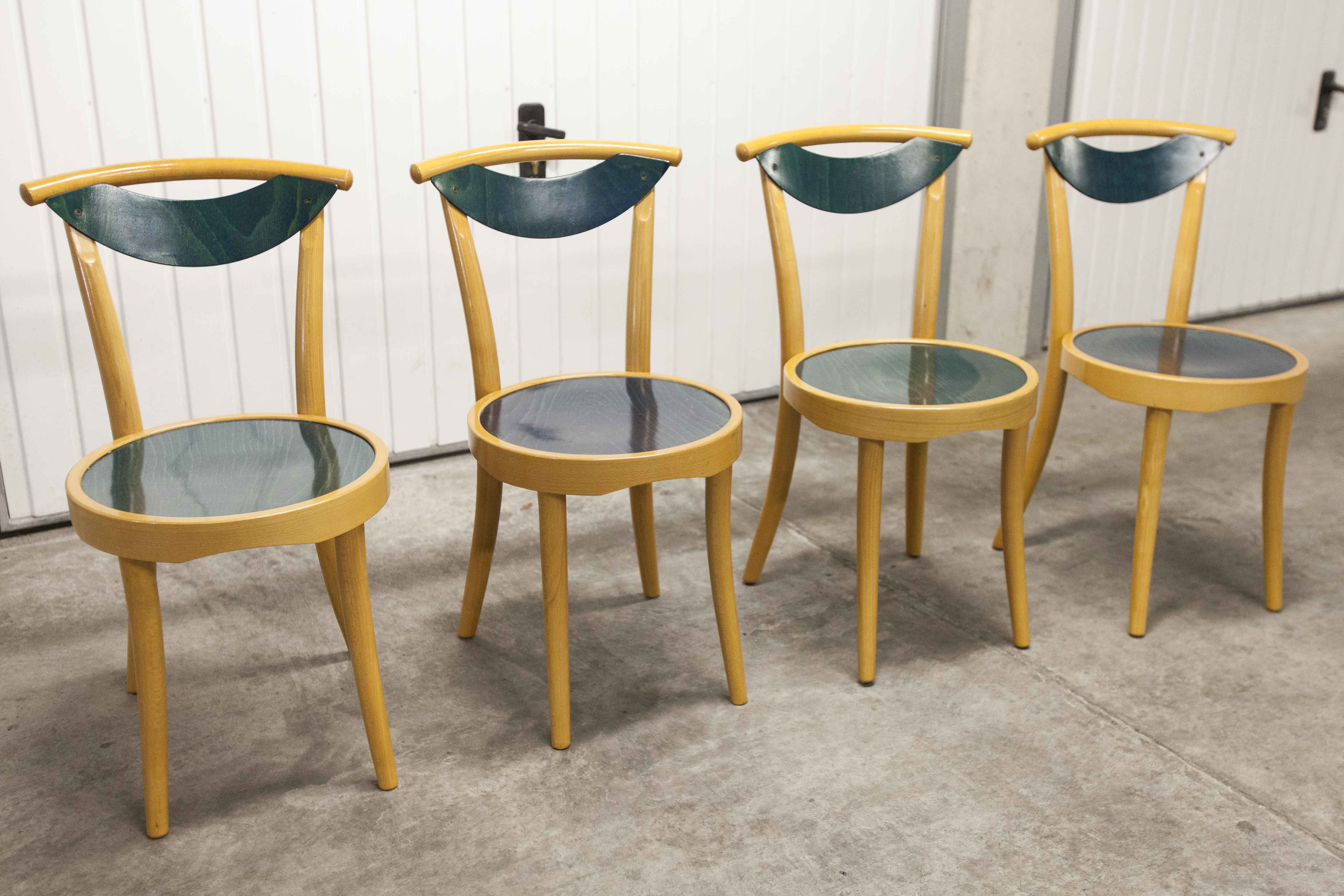 set of 4 chairs bistro Baumann model "Pollen café" design Pagnon / Pelhaître 1997