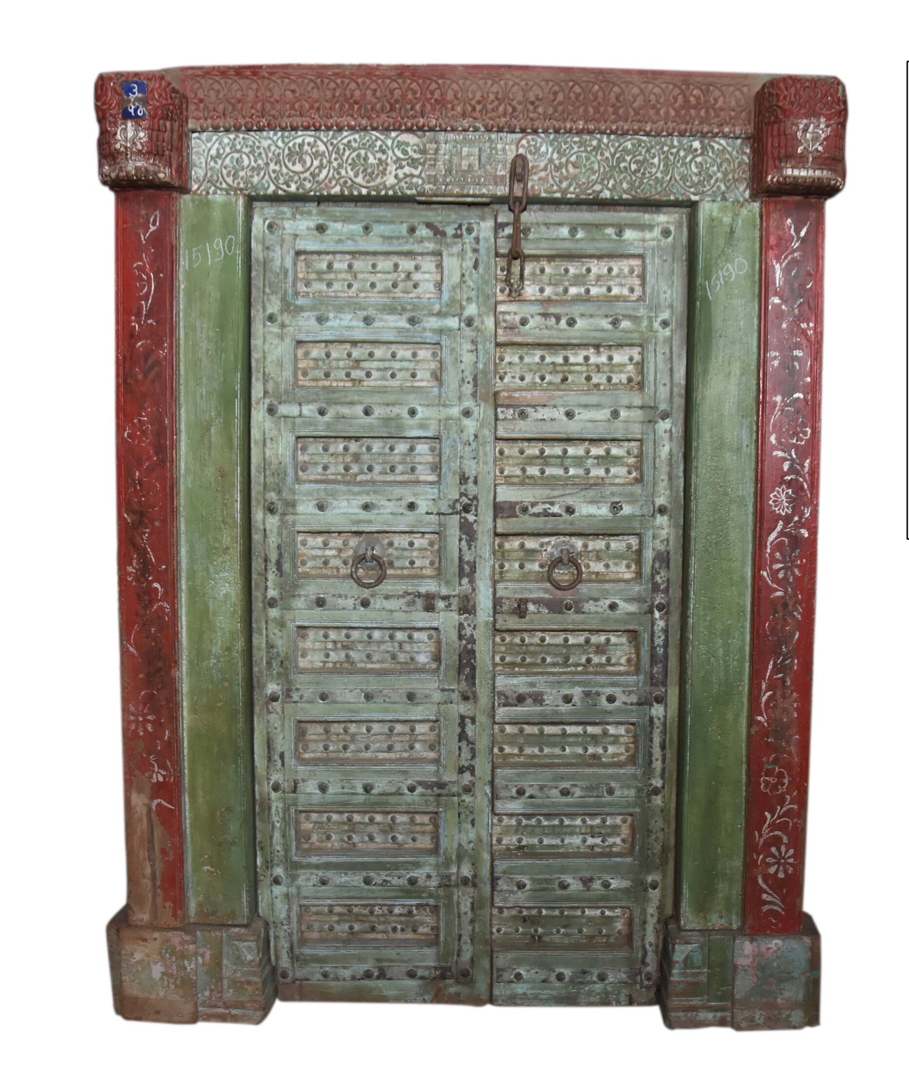 Old Indian door in old teak, original piece and patina