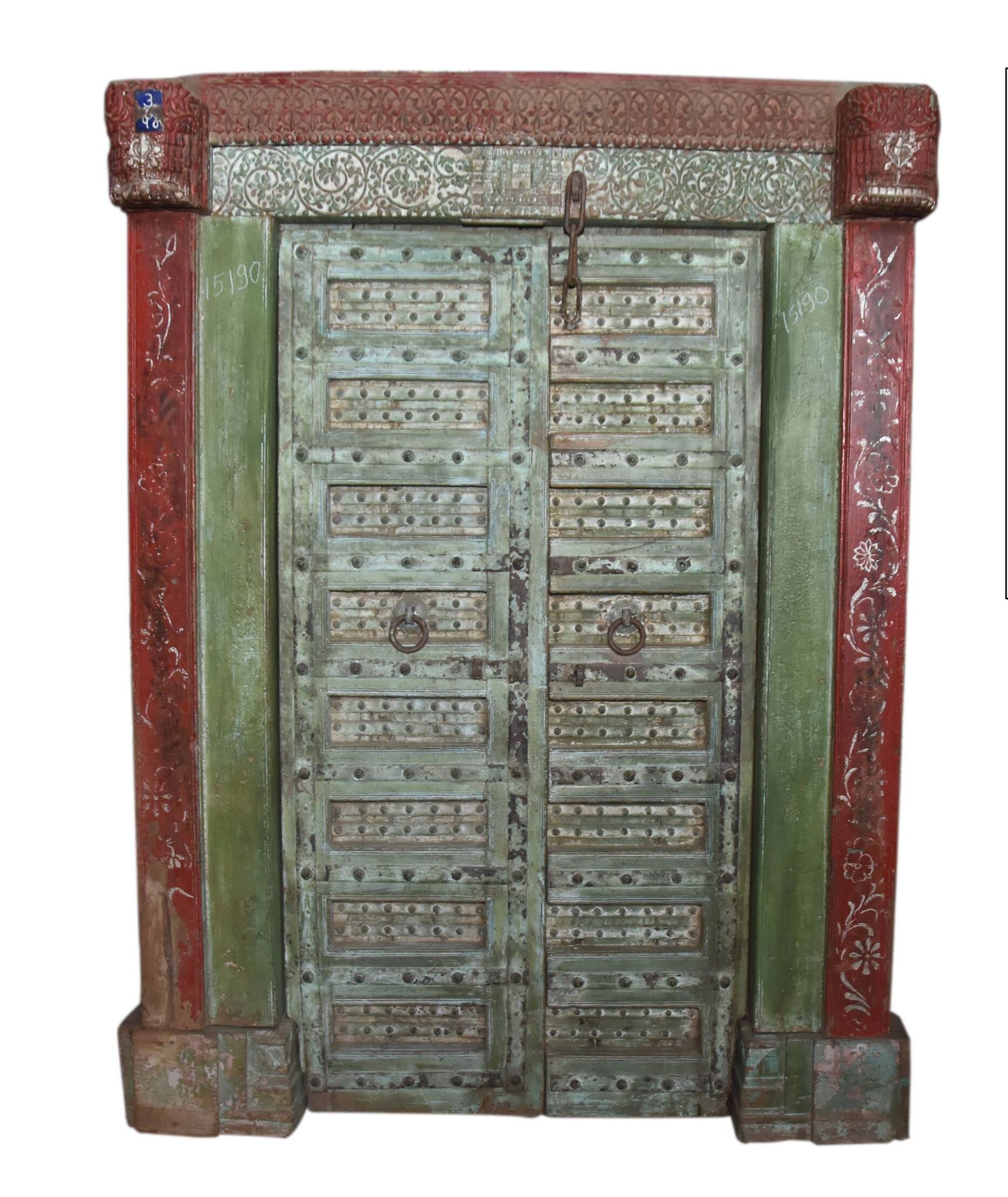 Old Indian door in old teak, original piece and patina