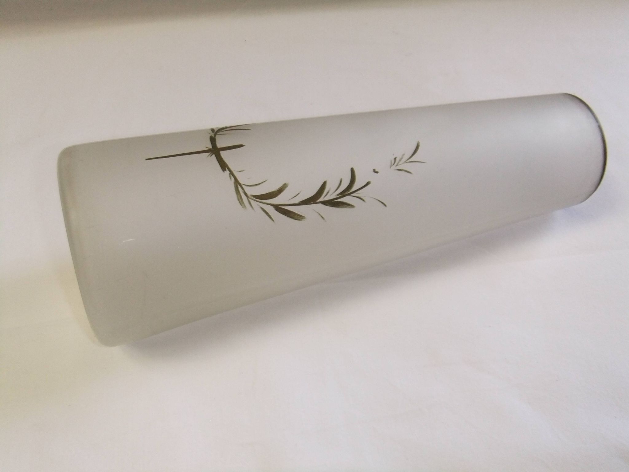 Old art nouveau vase frosted glass cylinder leaf decoration