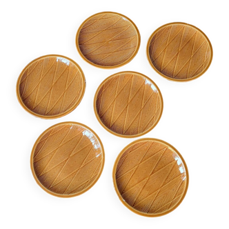 6 assiettes à dessert en barbotine Salins