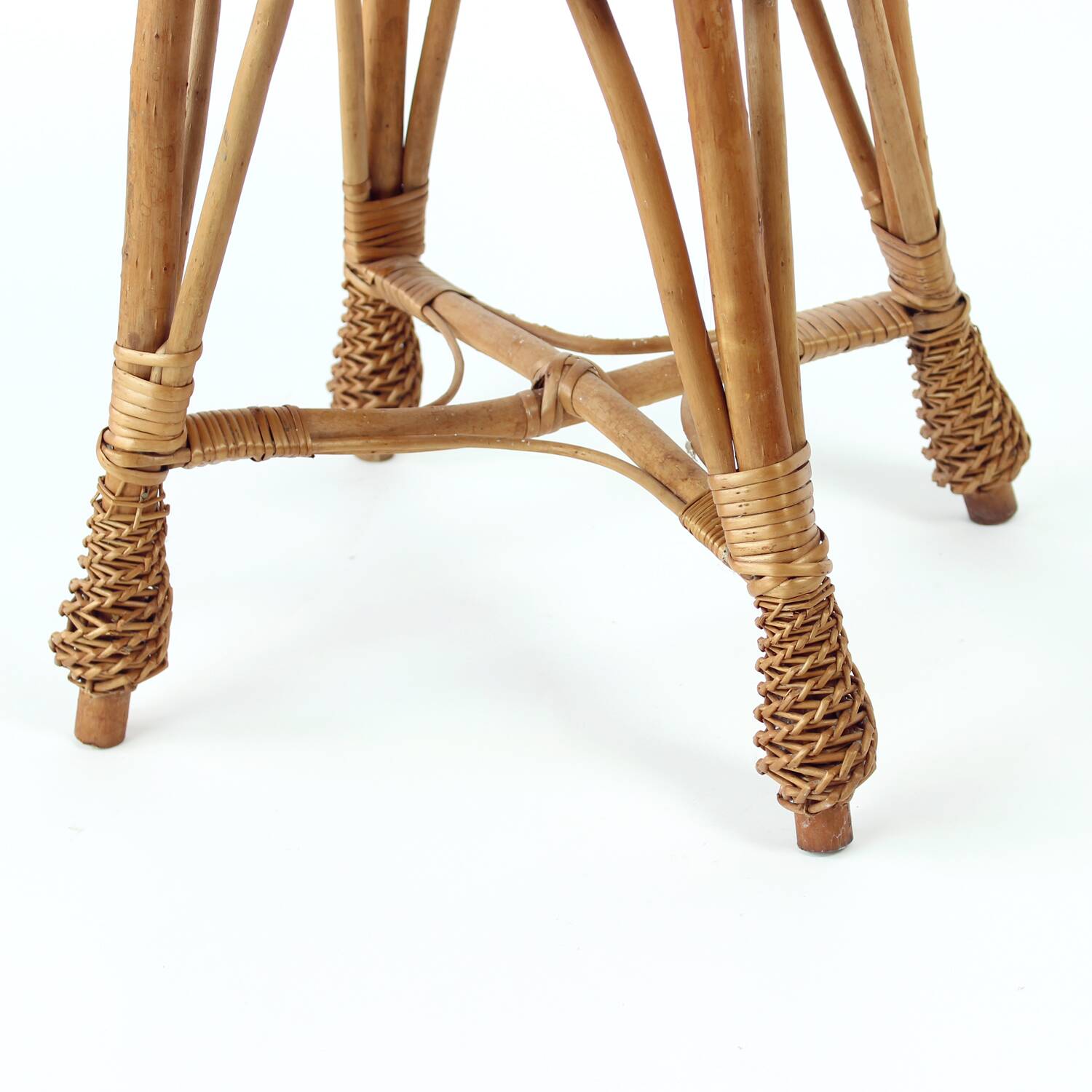 Vintage rattan stool, Czechoslovakia 1960s