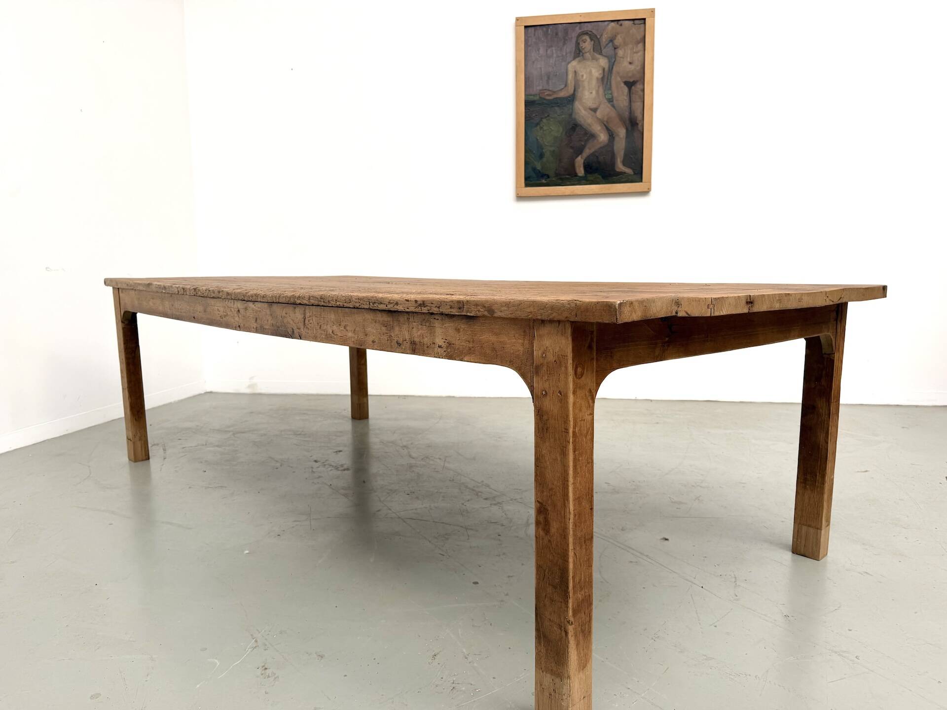 Large brutalist farmhouse table in solid oak from the 1950s.