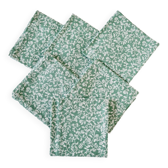 6 serviettes en tissu de coton vert avec draps blancs