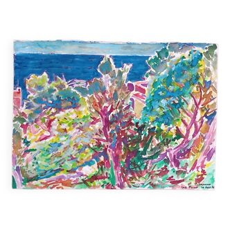 Pierre Lacroux (1909-1993) Gouache Cap Ferrat 10 September 78