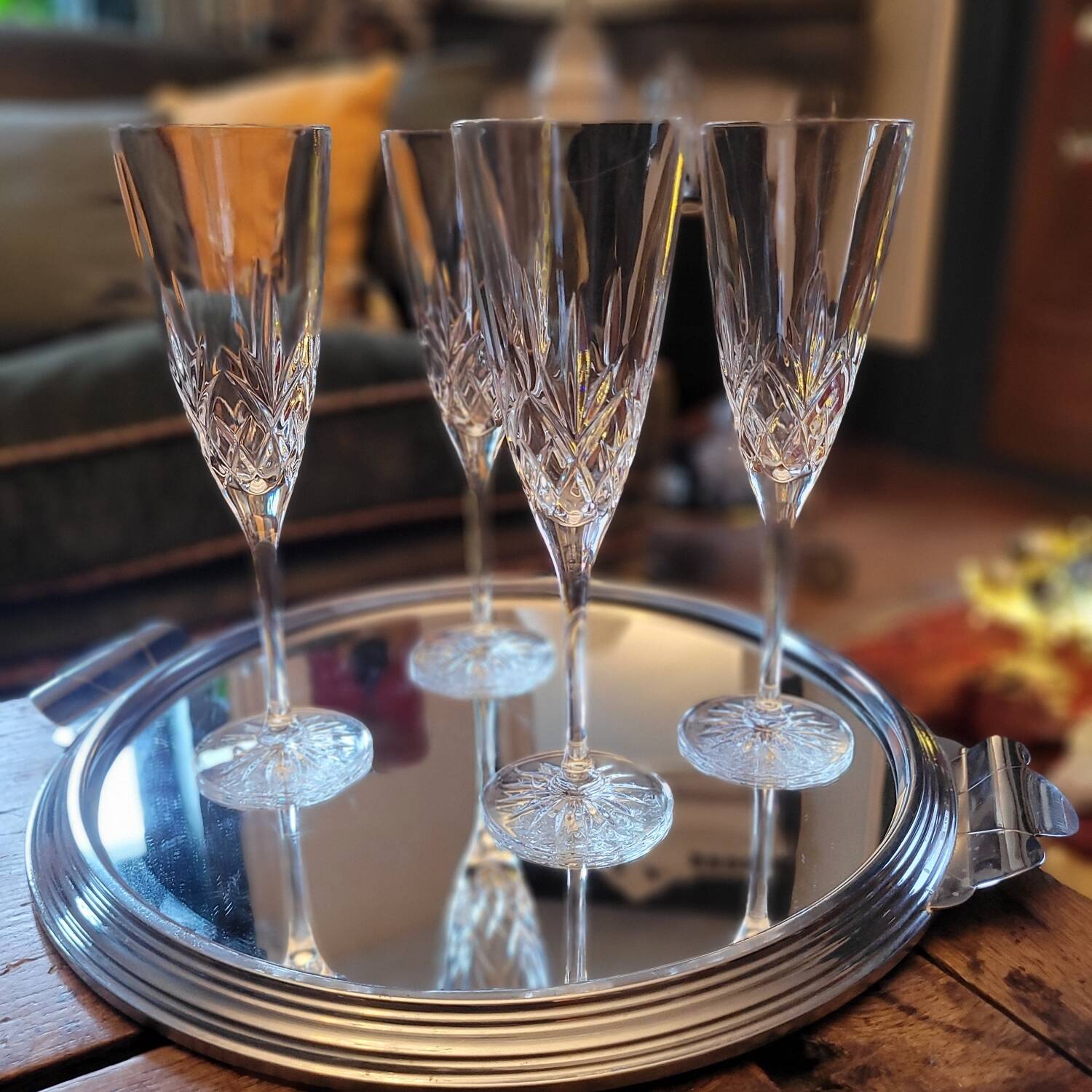 Star-shaped cut crystal flutes. 1960s.