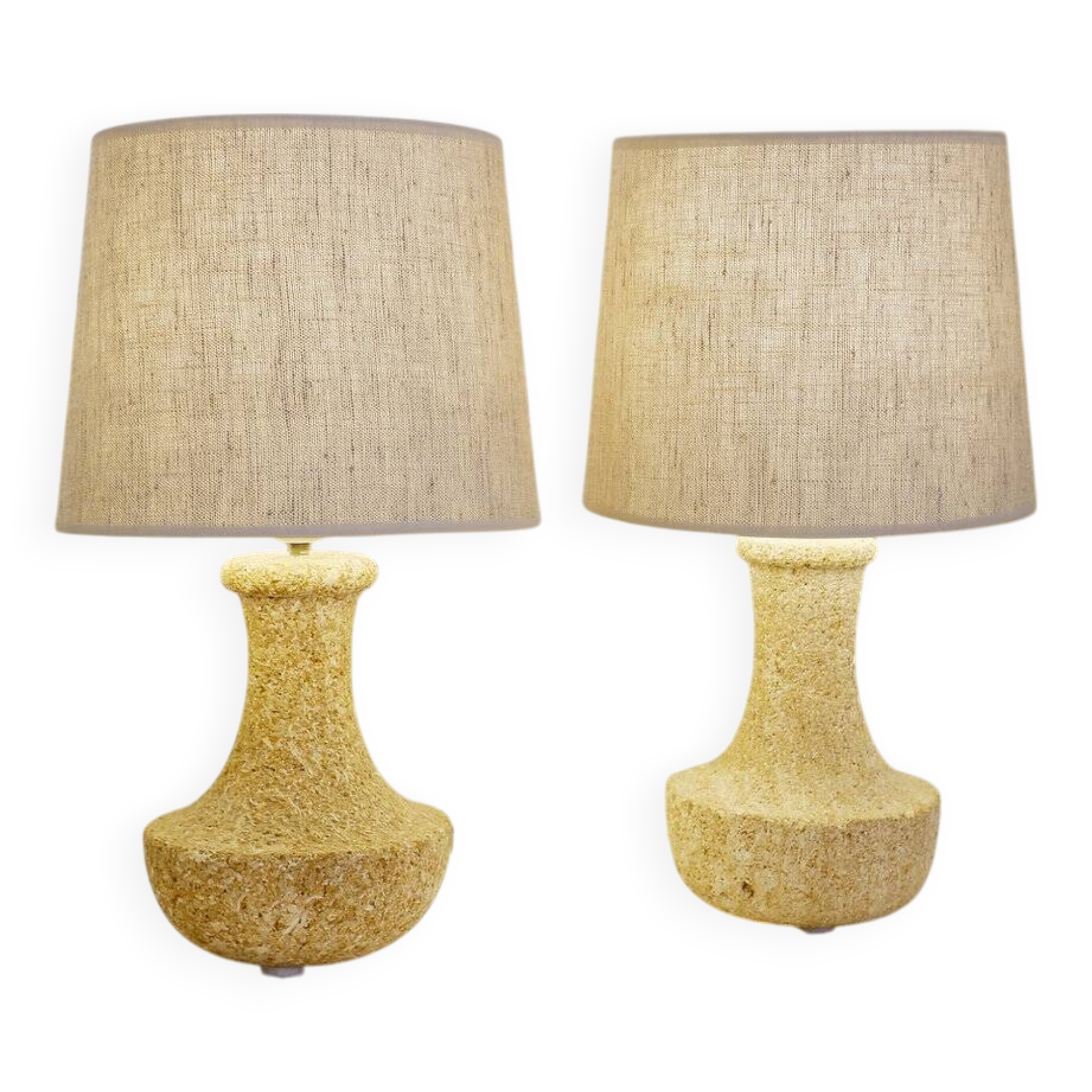Pair of French stone lamps, 1970s - New linen lampshade