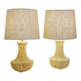 Pair of French stone lamps, 1970s - New linen lampshade