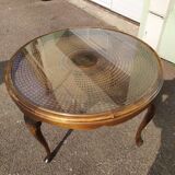 Chippendale Coffee Table in Wood, Canework and Glass - Round