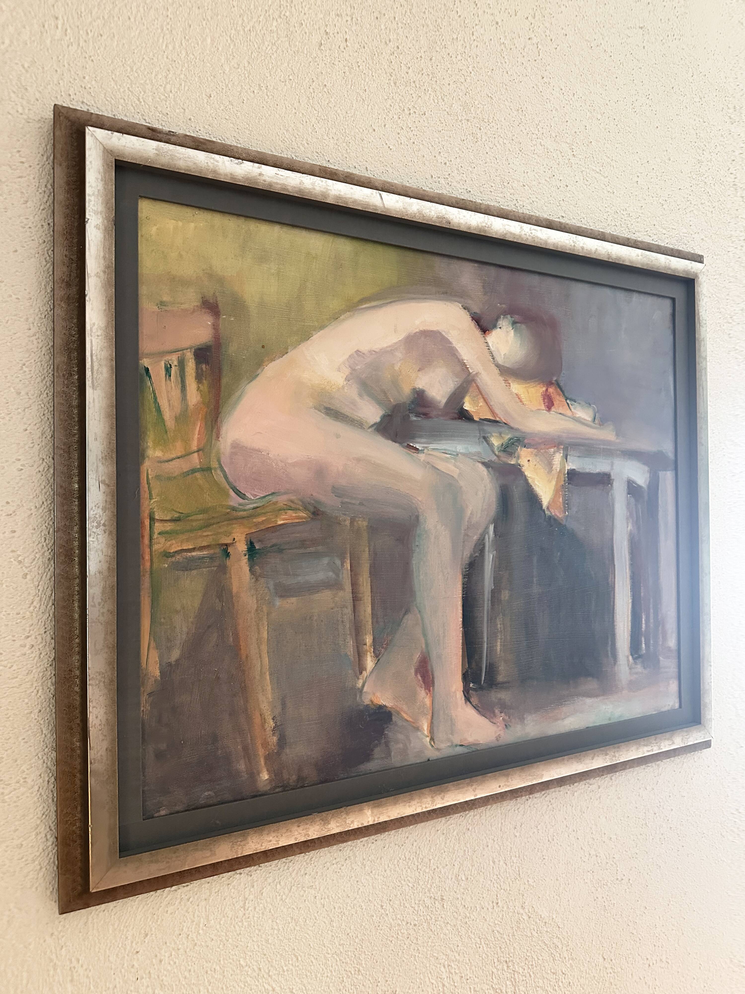 Original French figurative painting from the 70s signed Marais