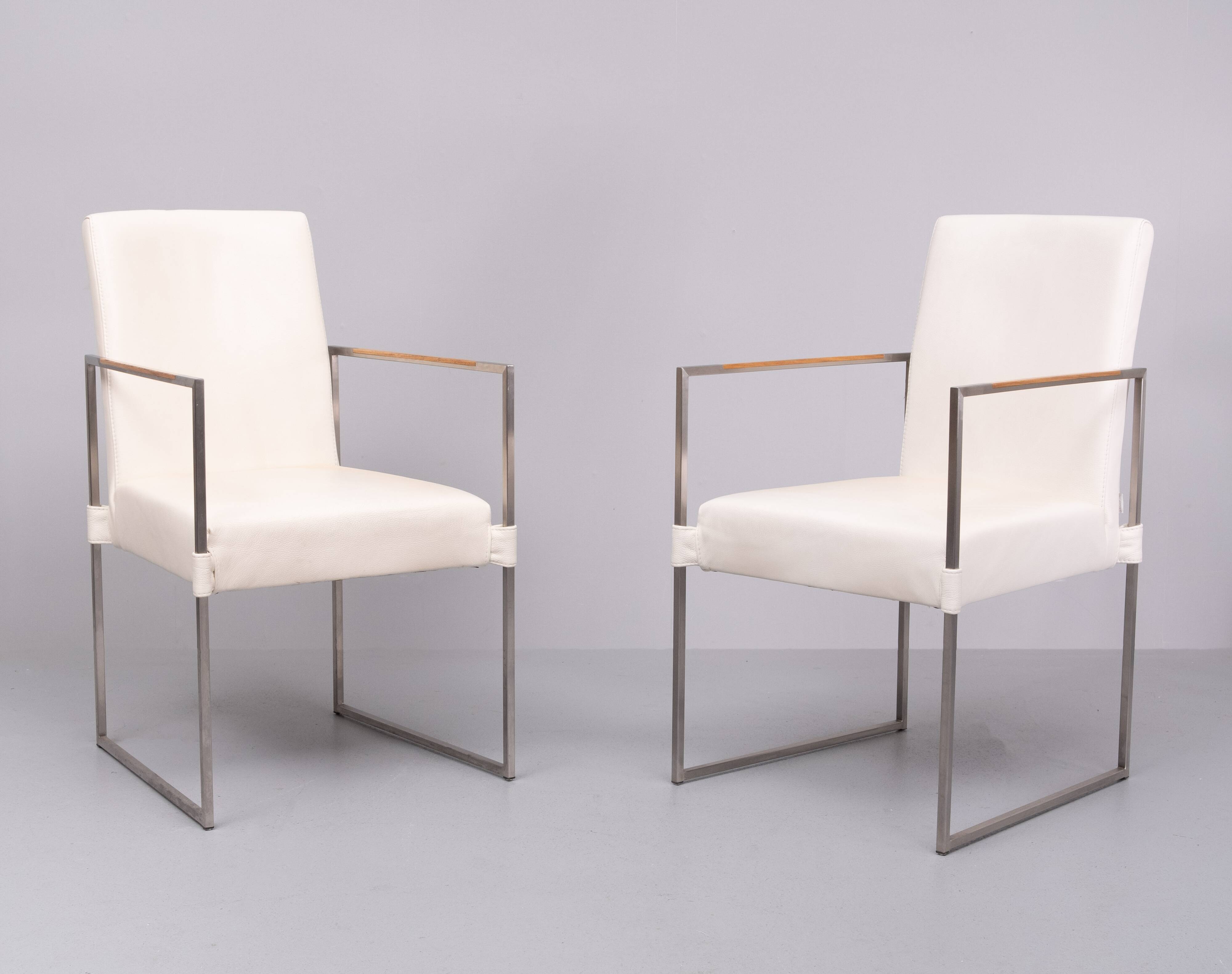 Bert Plantegie White Leather reclining Armchairs .