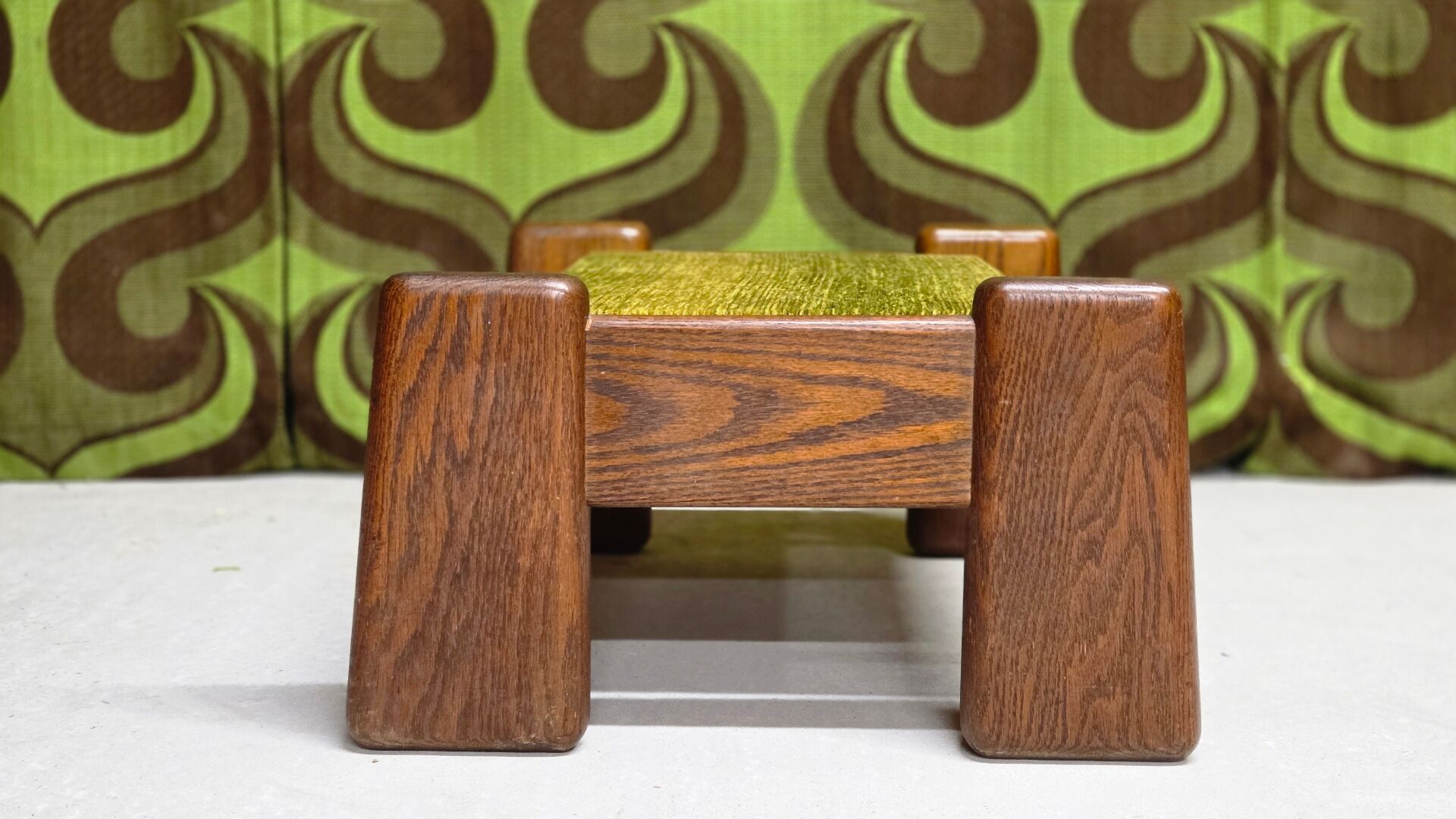 Brutalist oak footstool end table – 1970s