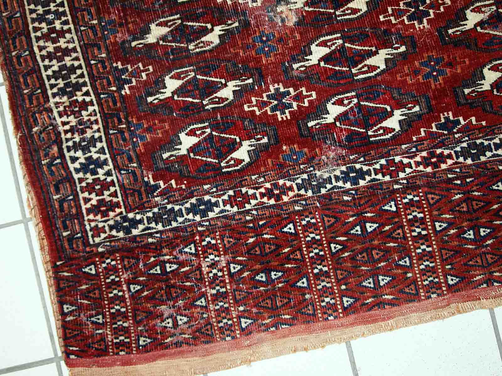 Ancient turkmen yomud handmade carpet 70cm x 118cm 1900s, 1c725
