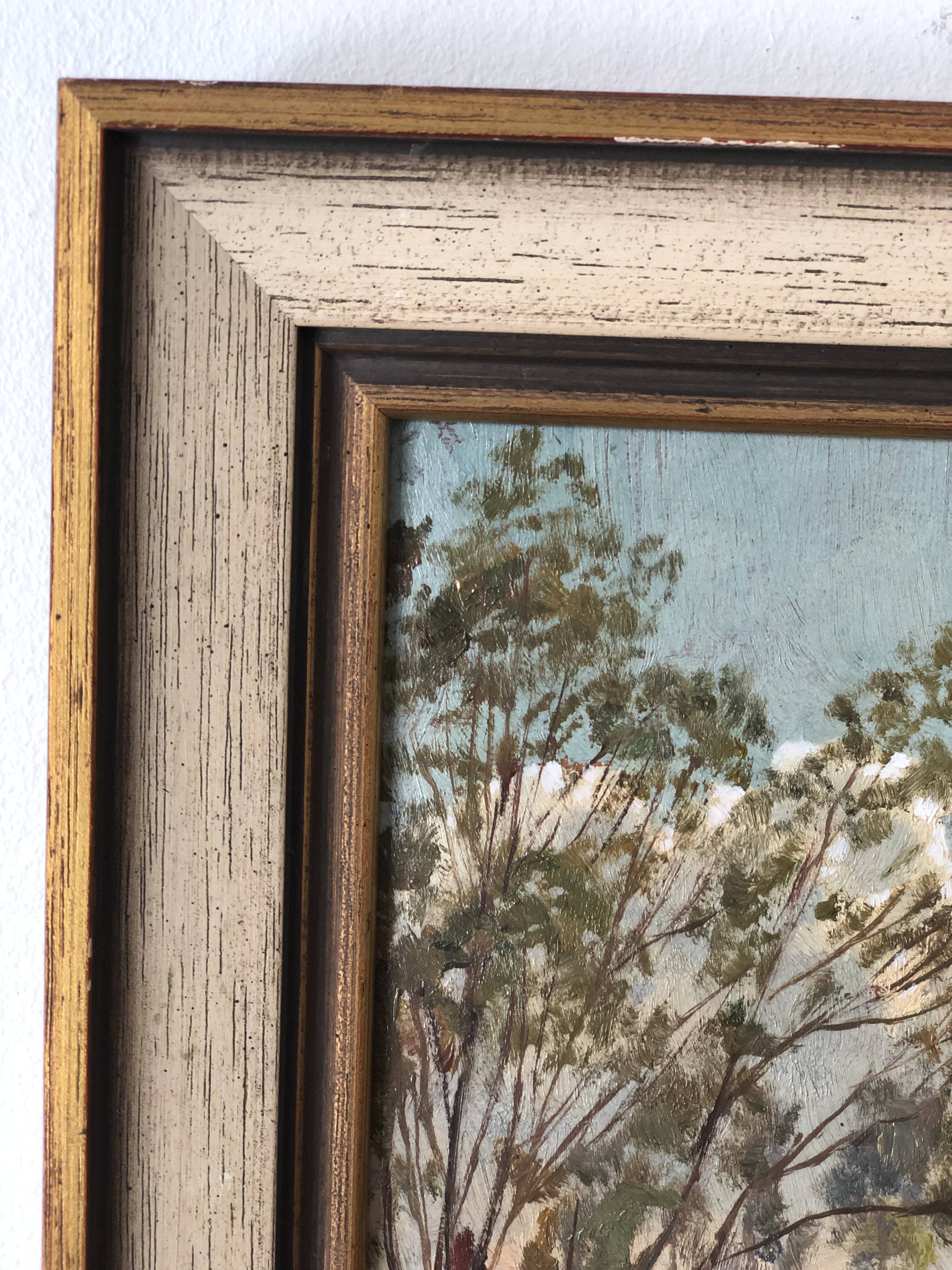 Vintage Original Landscape Oil Painting: Framed Countryside Cottage Art