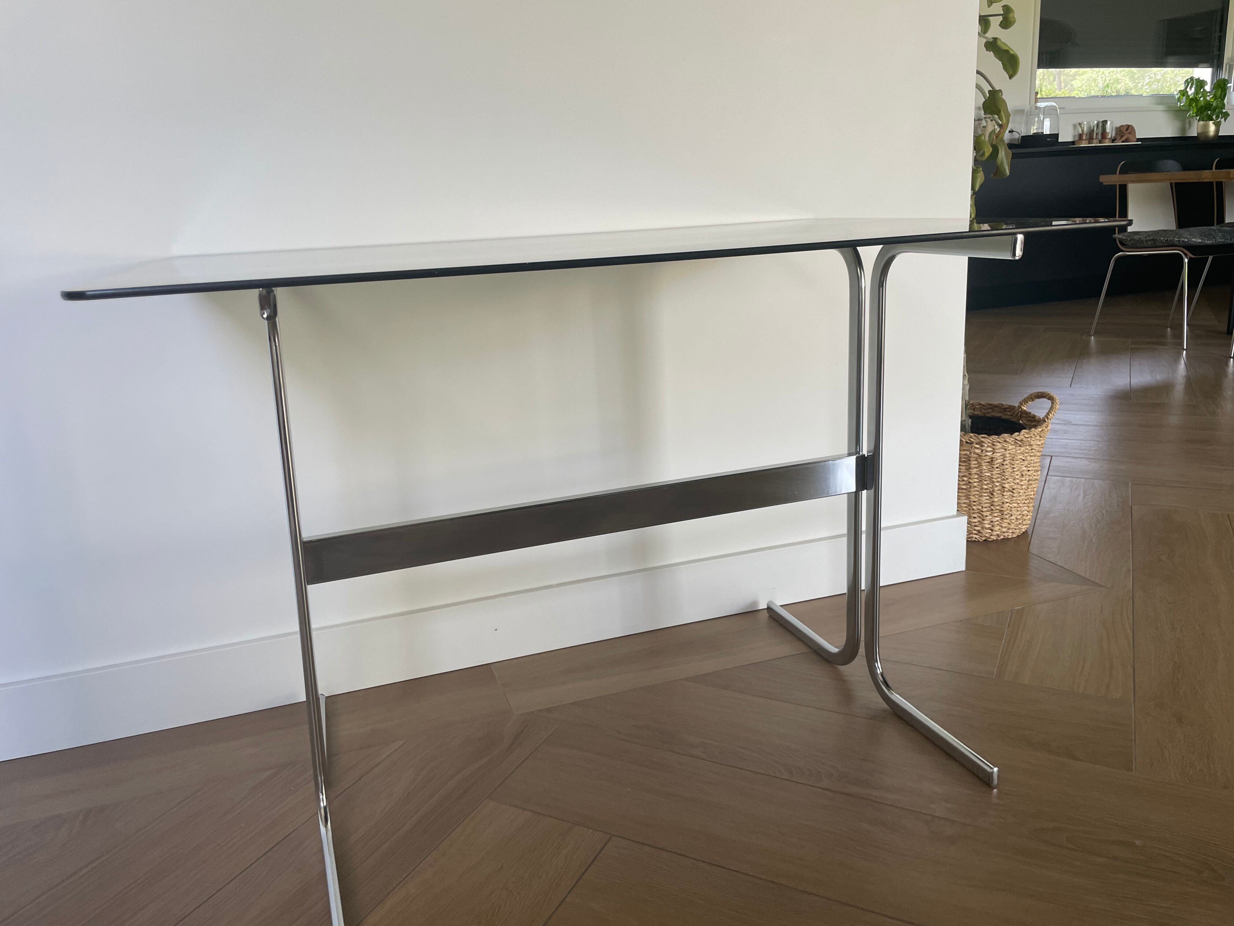 Chrome desk and 70" style glass top
