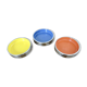 Set of 3 stackable ashtrays in colored melamine, chrome metal from the 70s