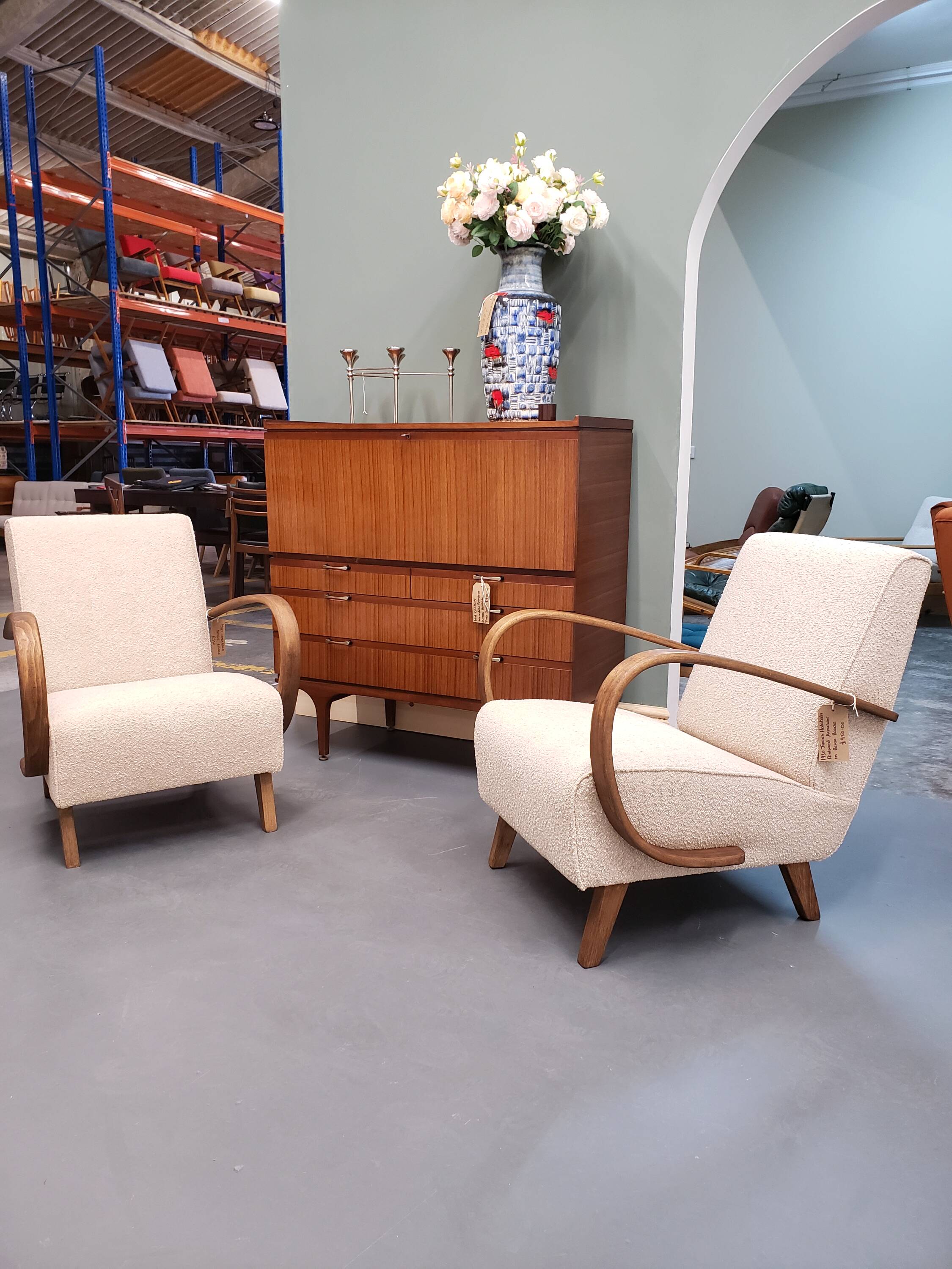 1930 Jindrich Halabala Bentwood Armchair in Beige Buckle