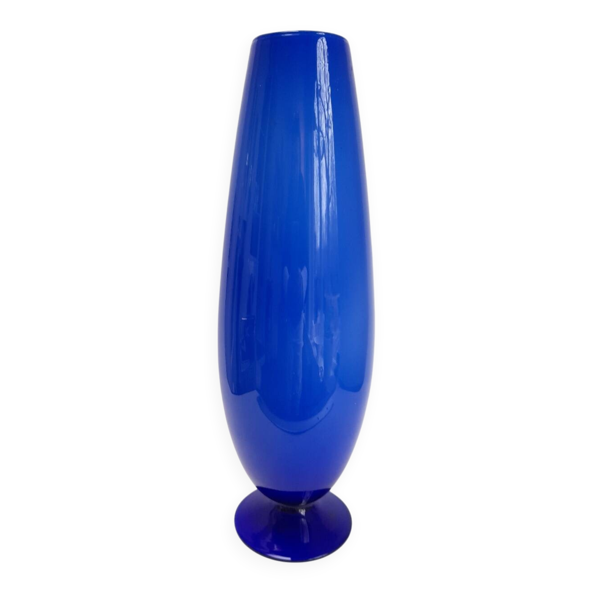 Grand vase italien en opaline bleu cobalt