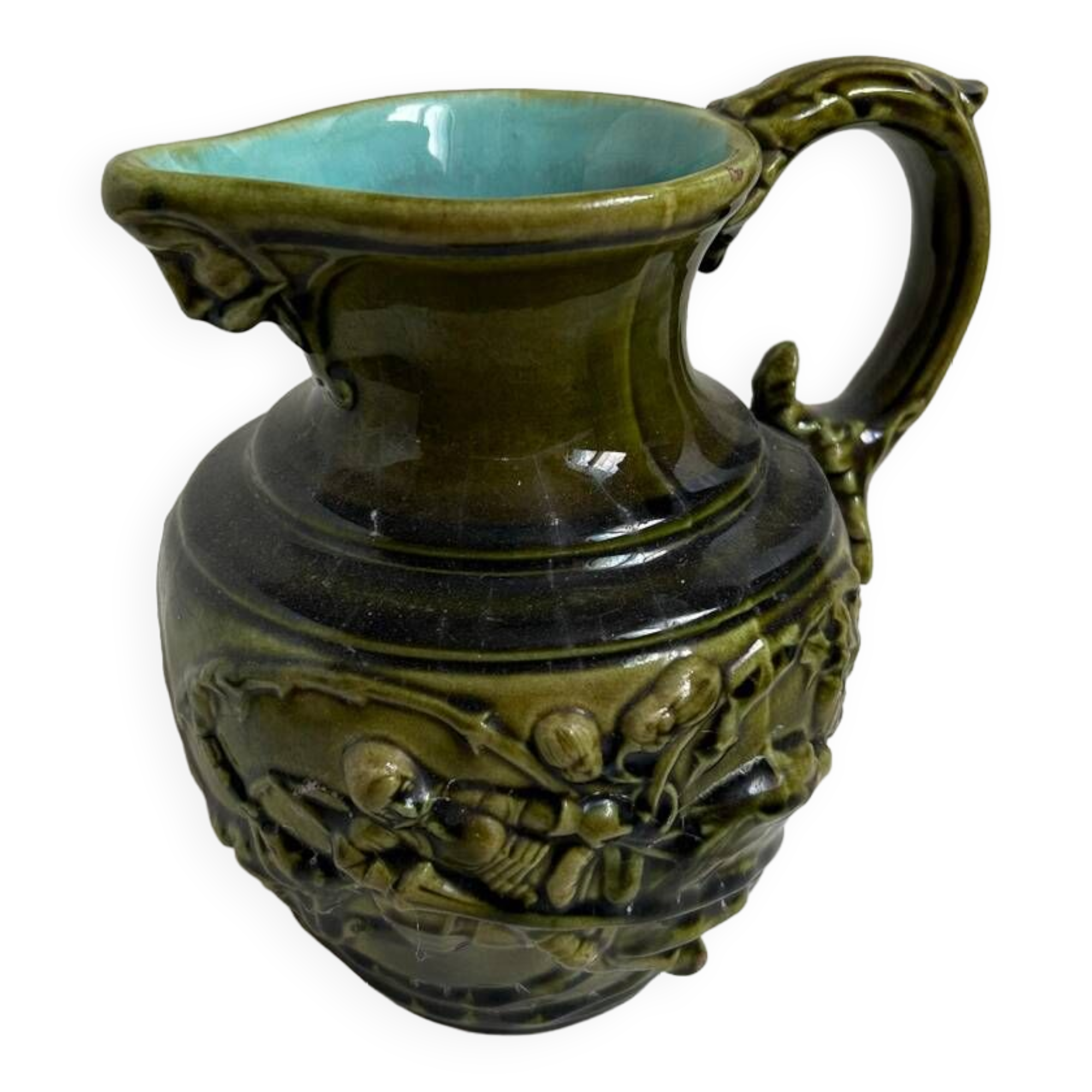 Sarreguemines majolica slip pitcher