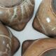 4 vintage handmade flamed stoneware ear bowls