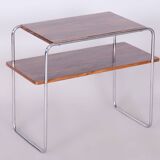 Table d'appoint Bauhaus restaurée, Hynek Gottwald, noyer, chrome, Tchéquie, années 1930