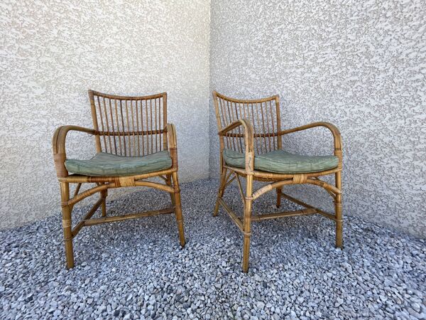 paire de fauteuils en rotin années 60