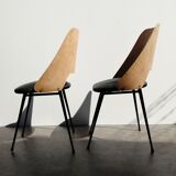 Pair of wooden tonneau chairs and vintage skai 1960