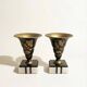 Superb pair of Art Deco enamelled brass cassolettes – black and white marble base – 1930s