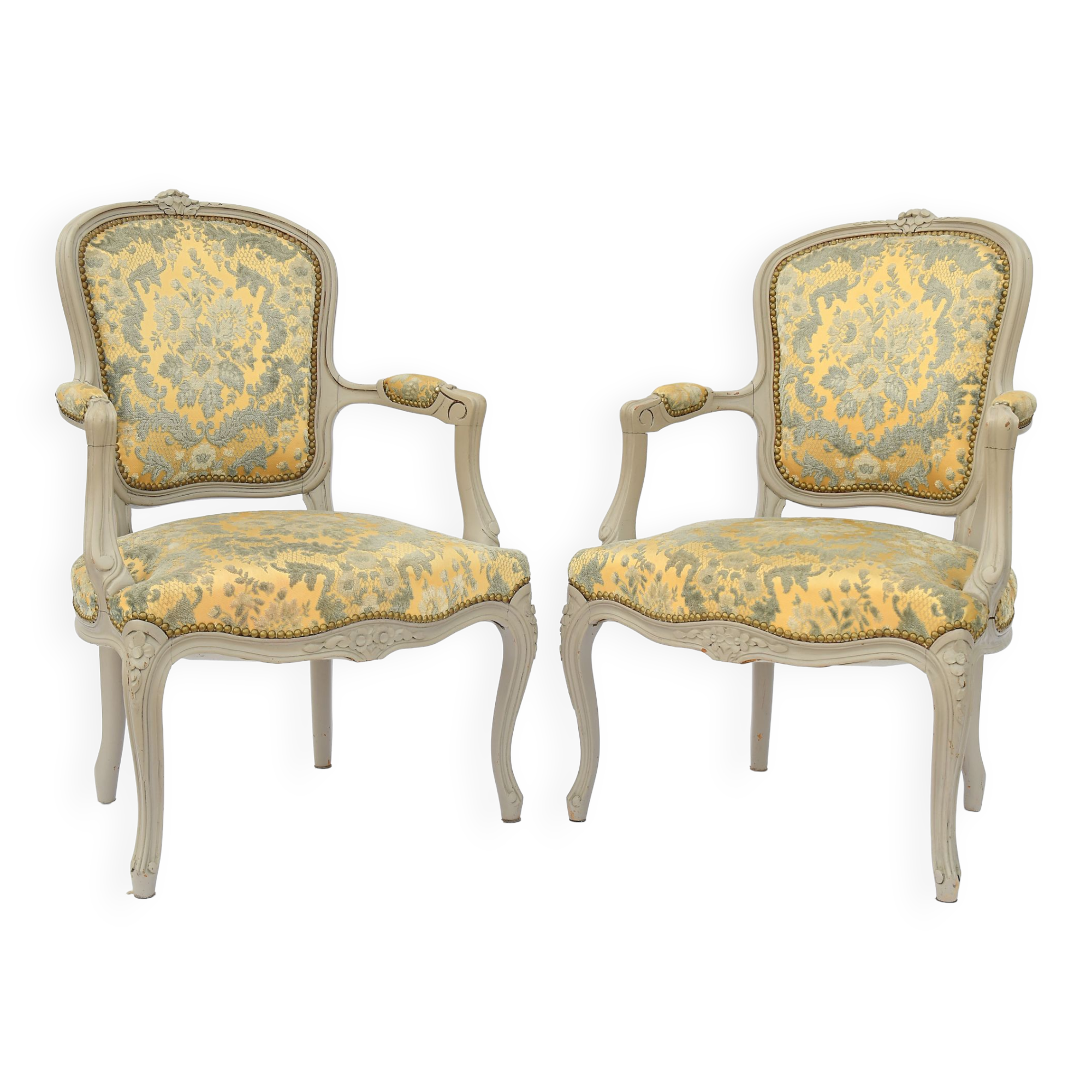 Pair of Louis XV style convertible armchairs