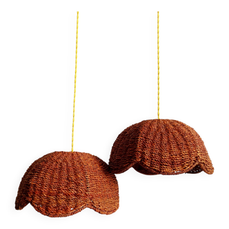 Pair of wicker flower hanging baskets