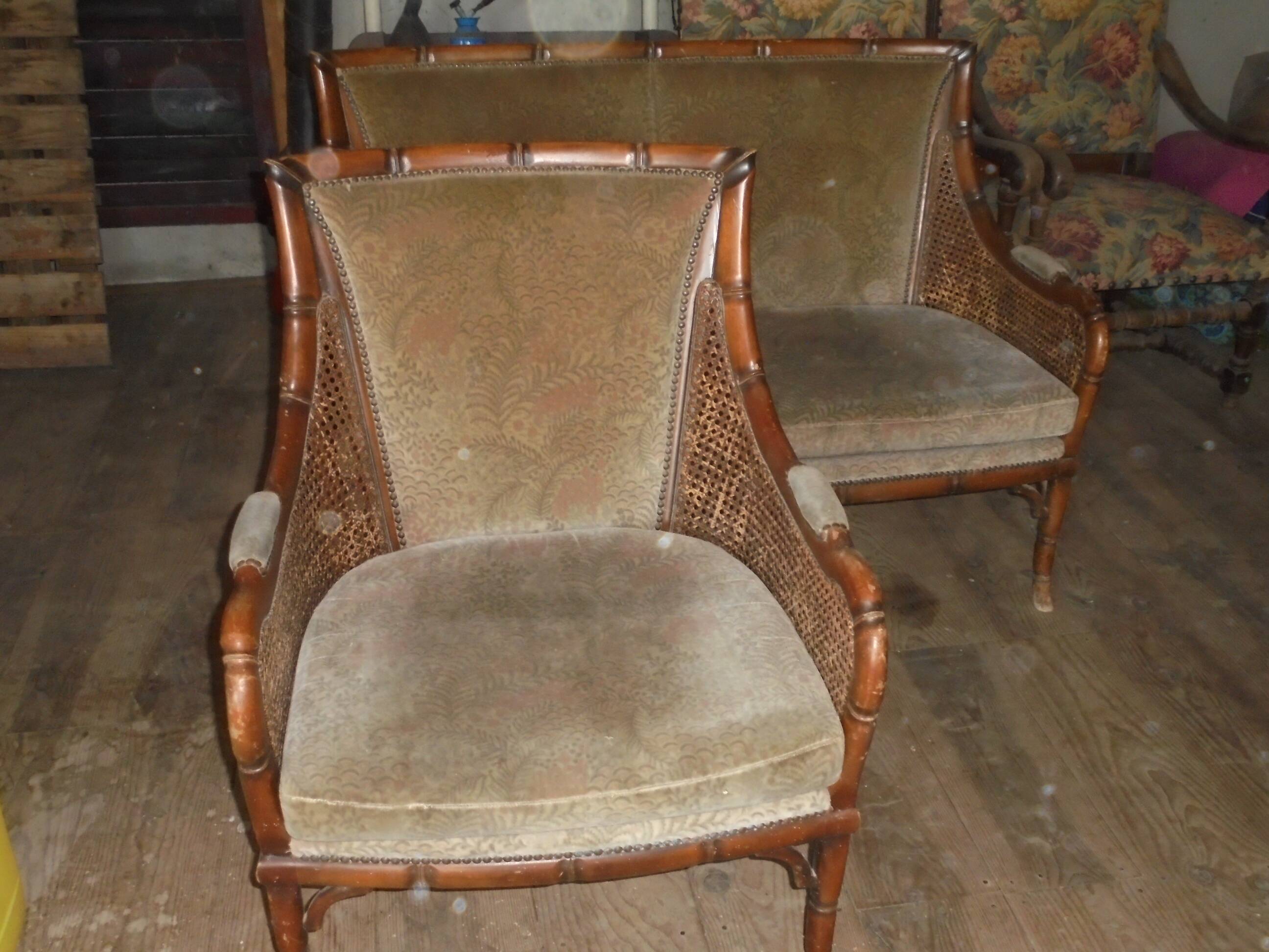 Rattan cane sofa and armchair circa 1970