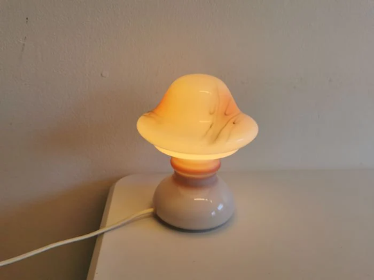 Table lamp in white opaline glass with coloured decorations