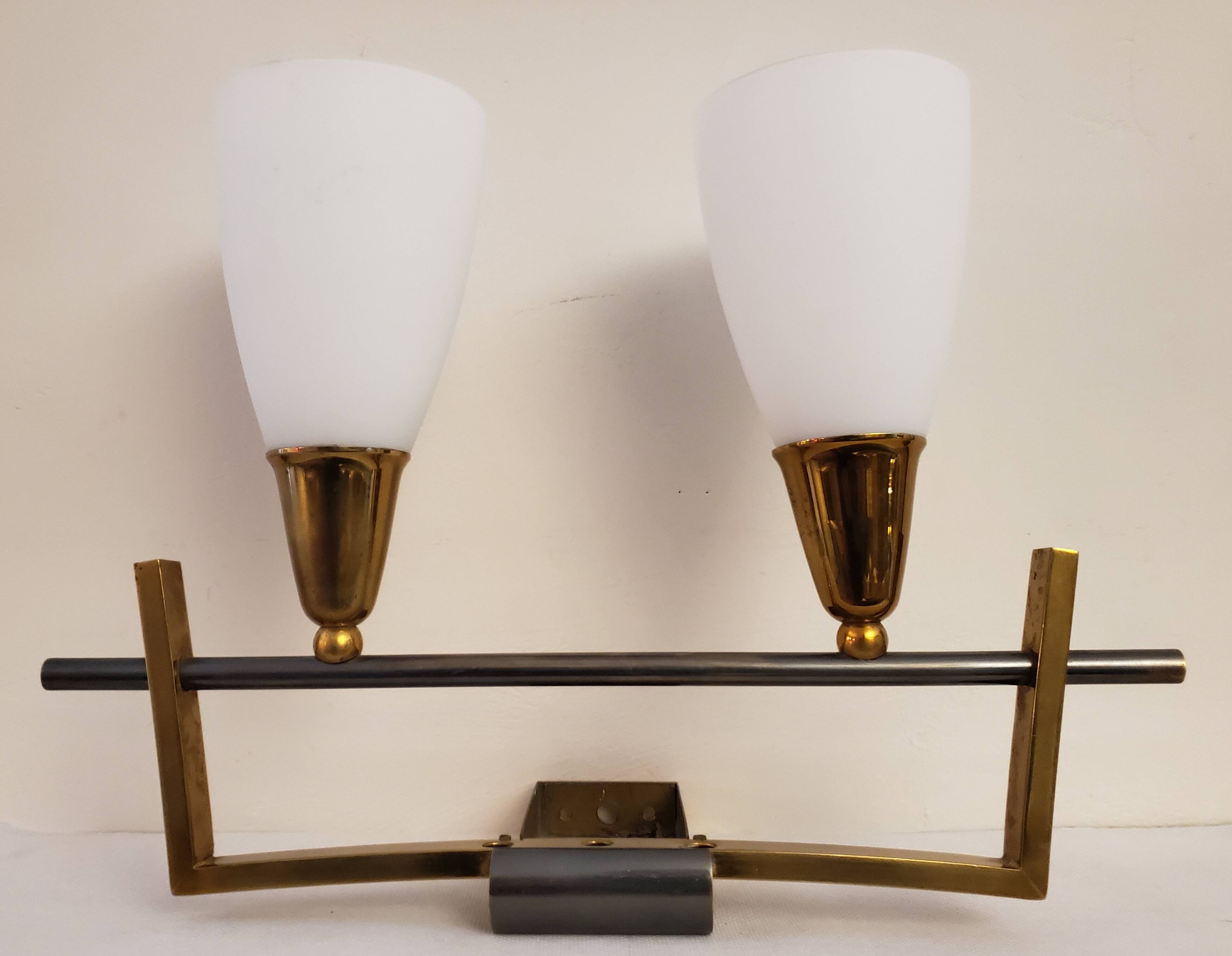 Brass and art deco opaline