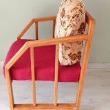 Vintage solid wood armchair and footstool