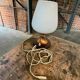 Lampe de table vintage en verre avec base en bois