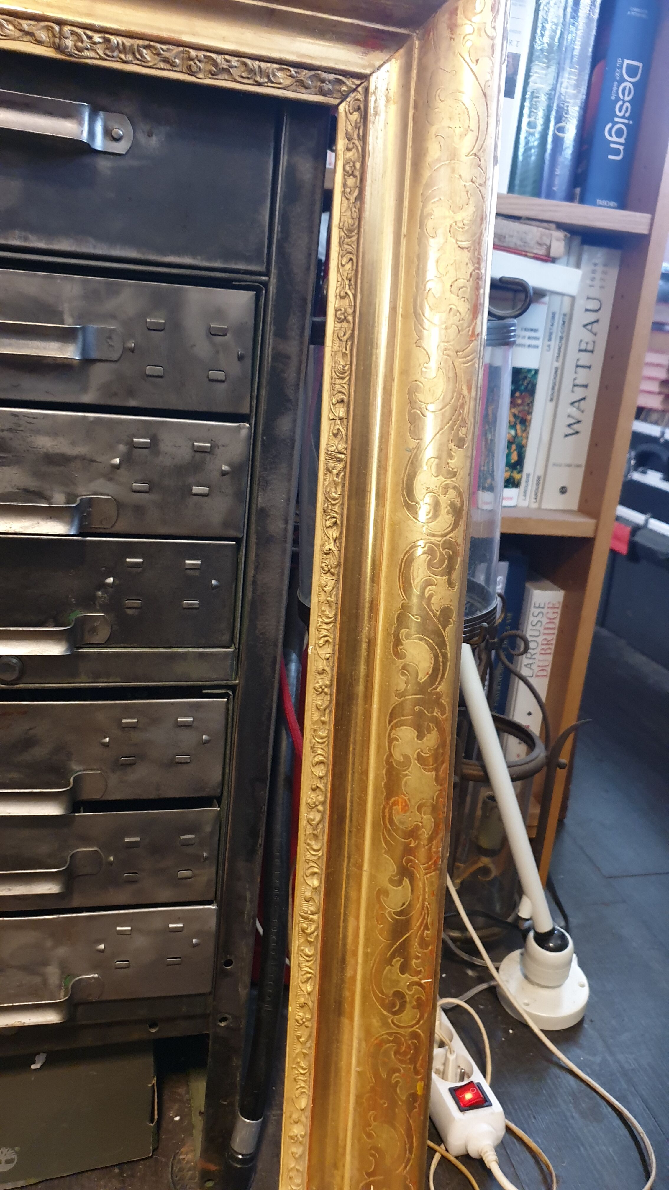 Nineteenth wood frame and gilded stucco