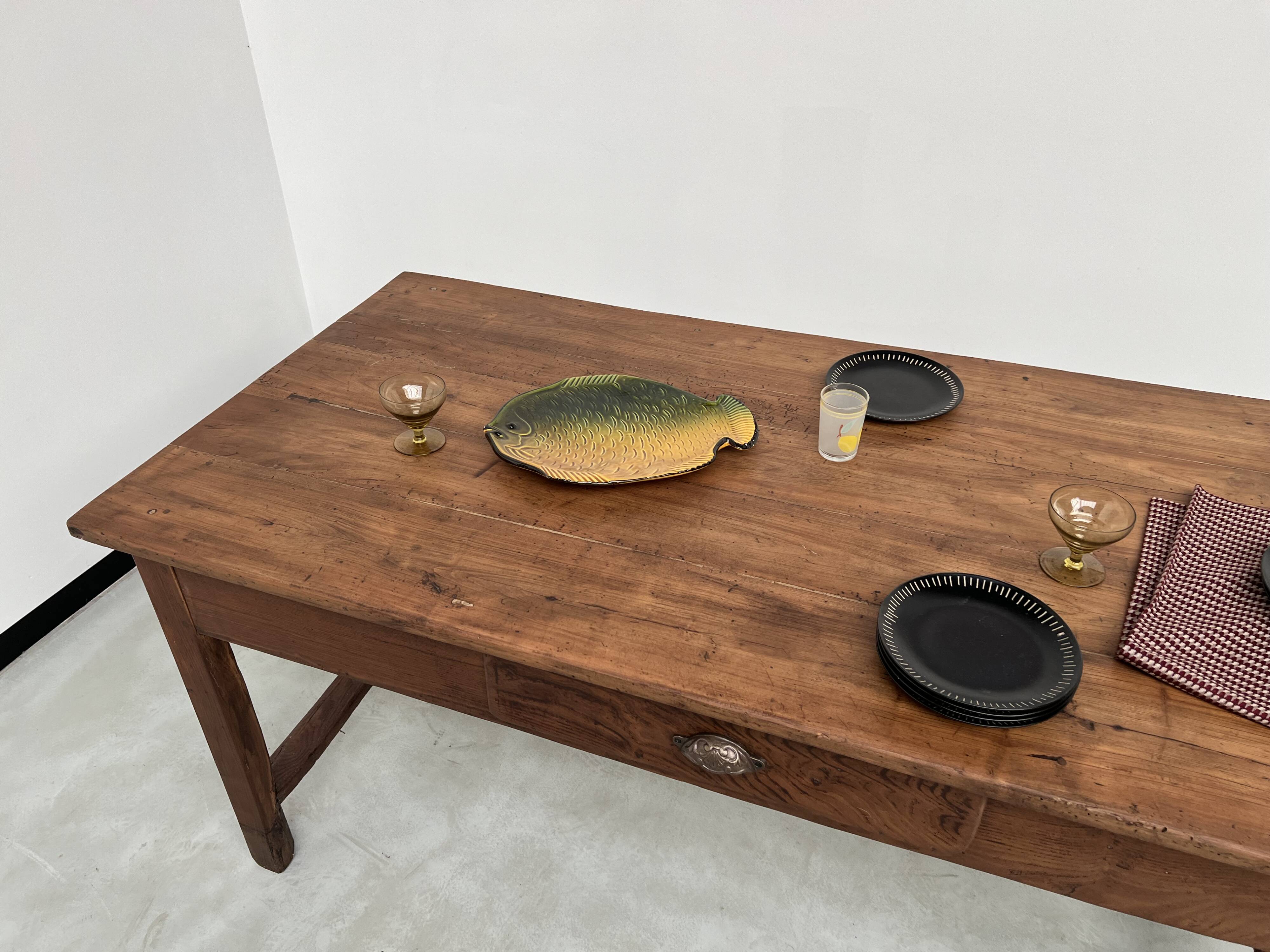 Antique work table in solid cherry and acacia