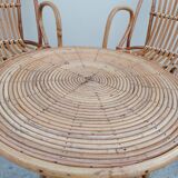 Set bench table and two armchairs in rattan 1950 vintage