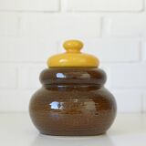 Vintage Handmade Ceramic Jar / Brown & Yellow Retro Kitchen Pottery