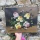 Old still life, old painting of flowers, bouquet of roses.