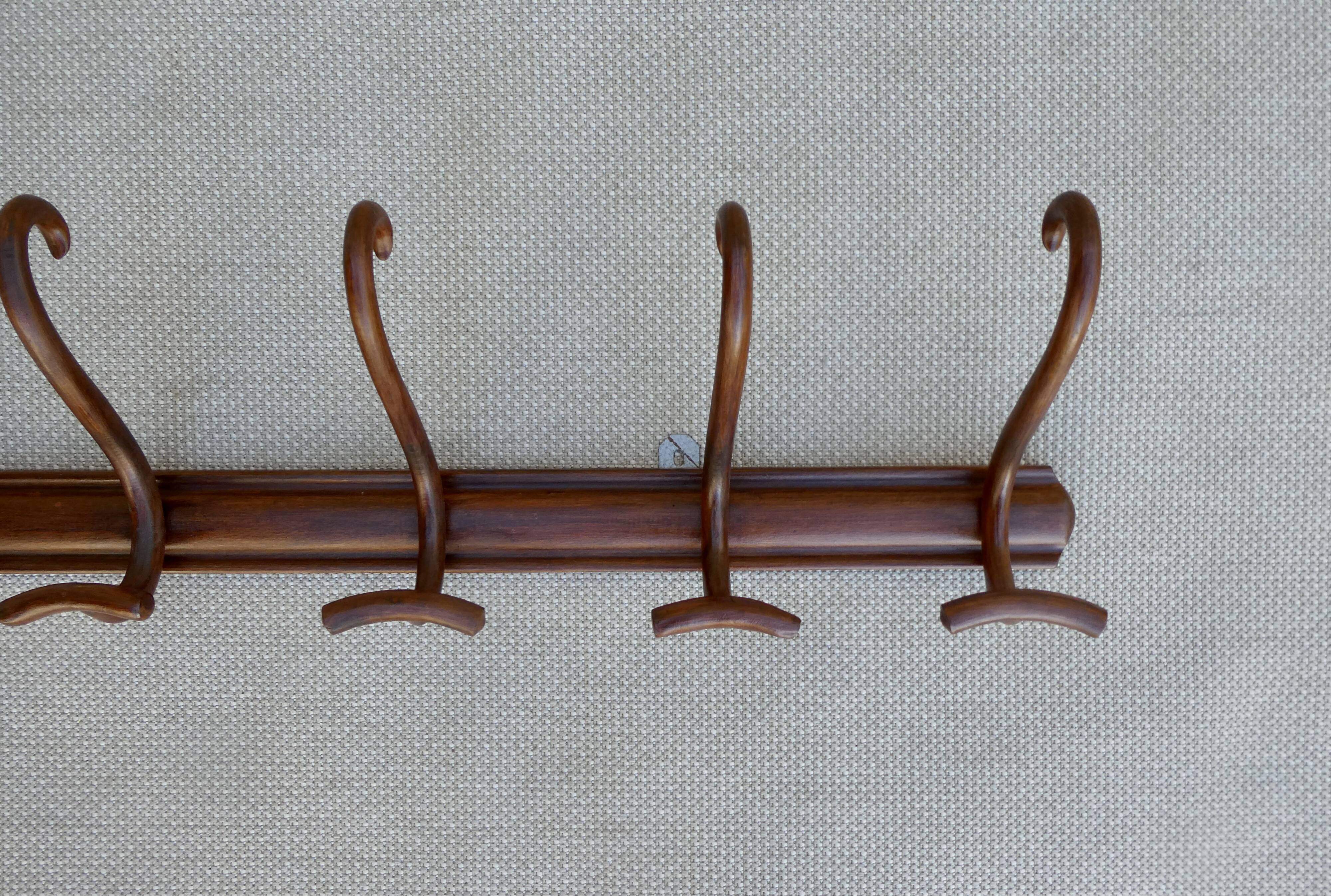 Wooden wall coat rack with 6 double hooks, bistro