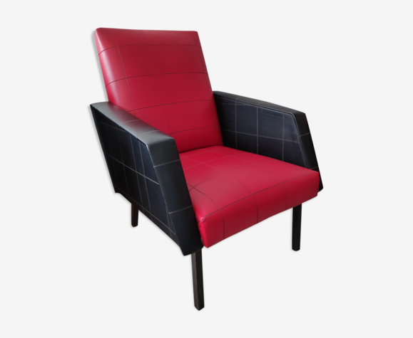 Fauteuil en skaï vintage rouge et noir