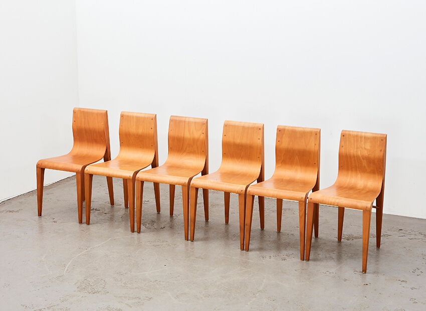 Set of 6 Dining Chairs in Birch Plywood 1970s