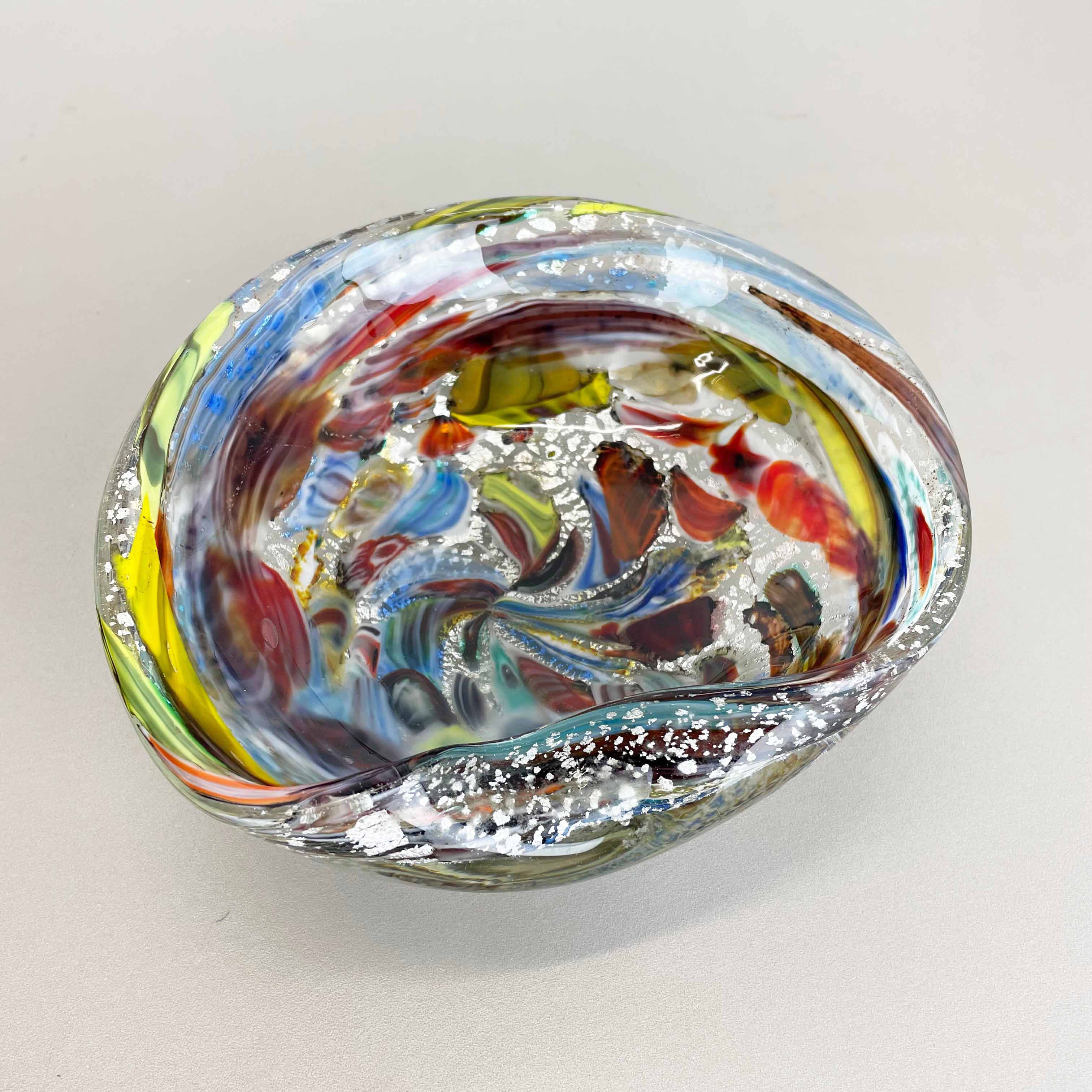 Bol en verre de Murano argent Flakes Shell Ashtray by Dino Martens Italie Années 1960
