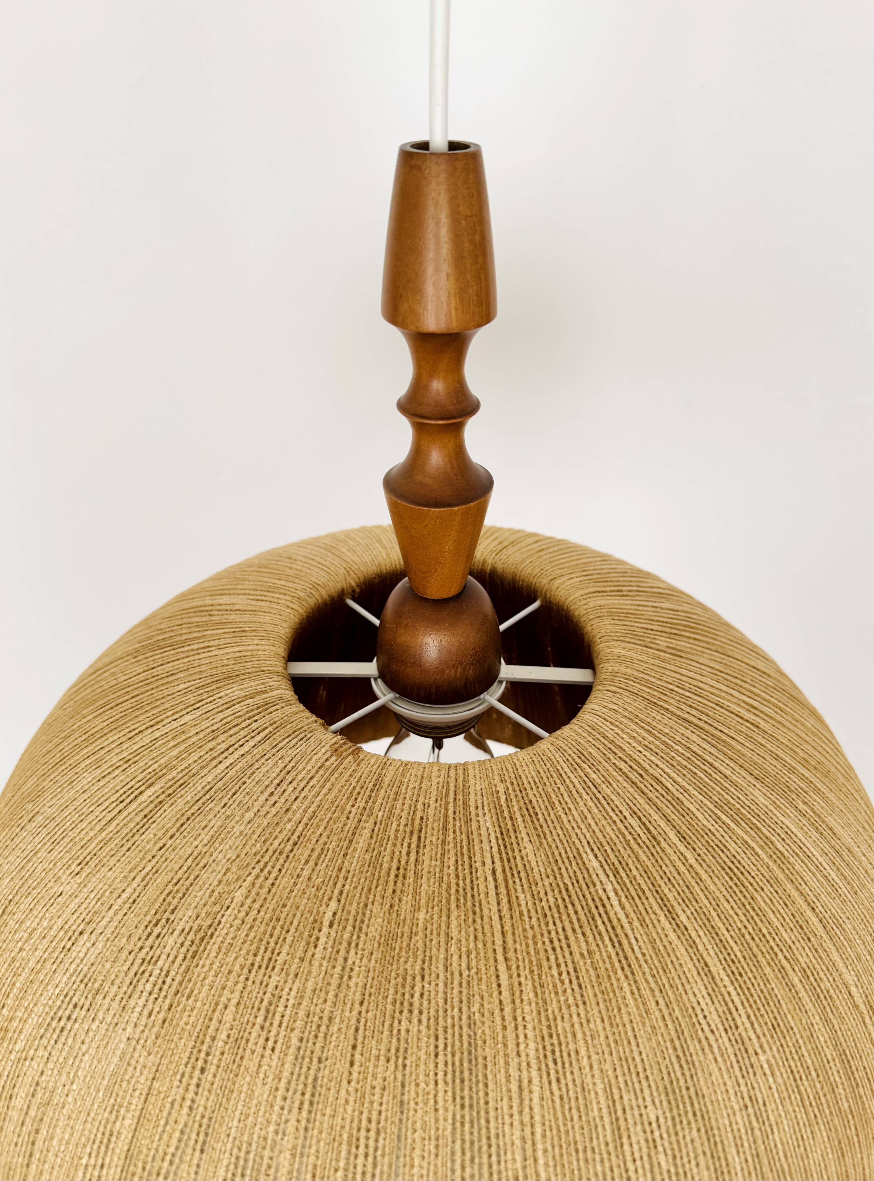 Teakwood and Raffia Bast Pendant Lamp by Temde