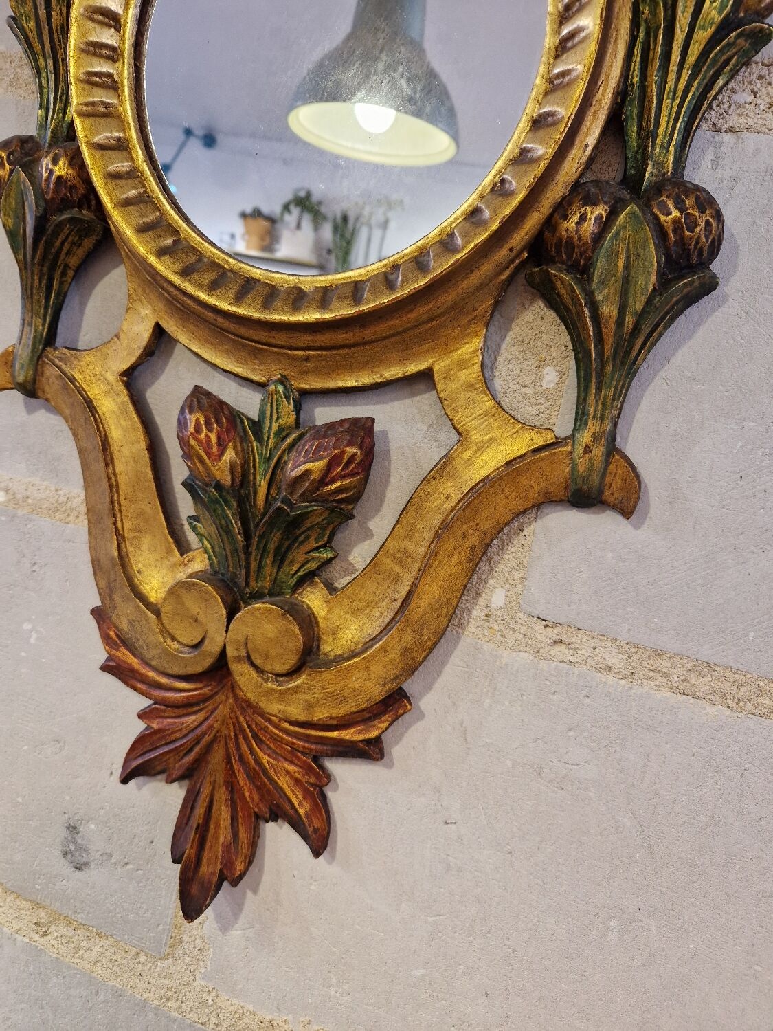 Antique Italian Polychrome Carved Wooden Mirror