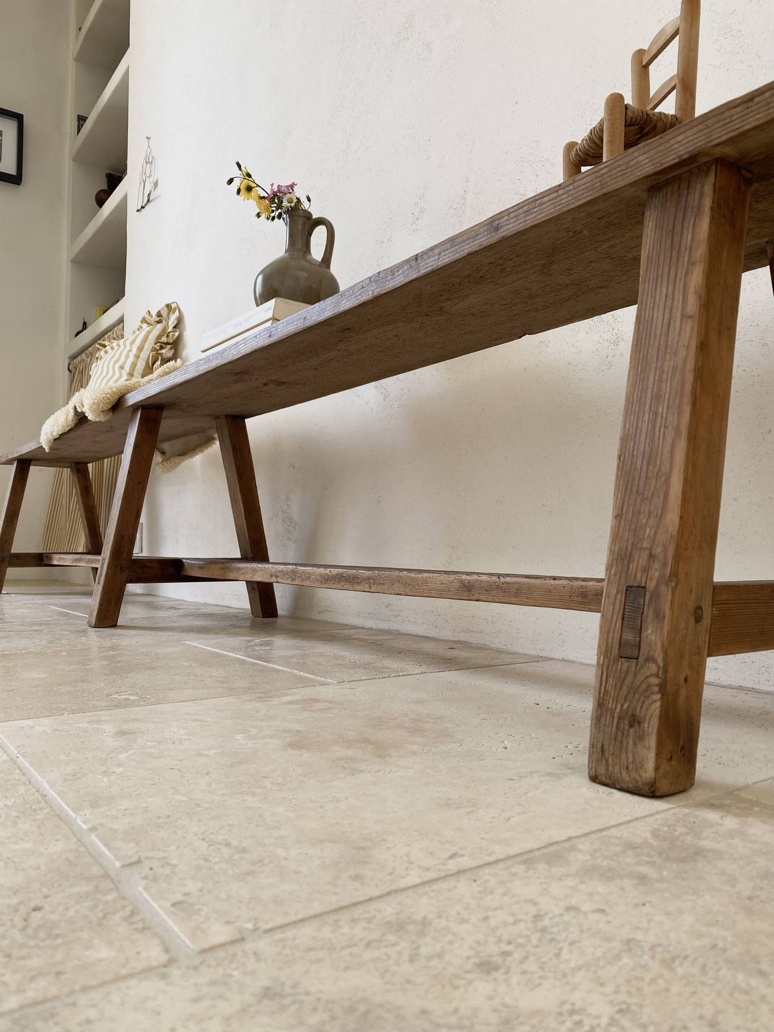 Large antique farmhouse bench 252 cm raw wood patinated