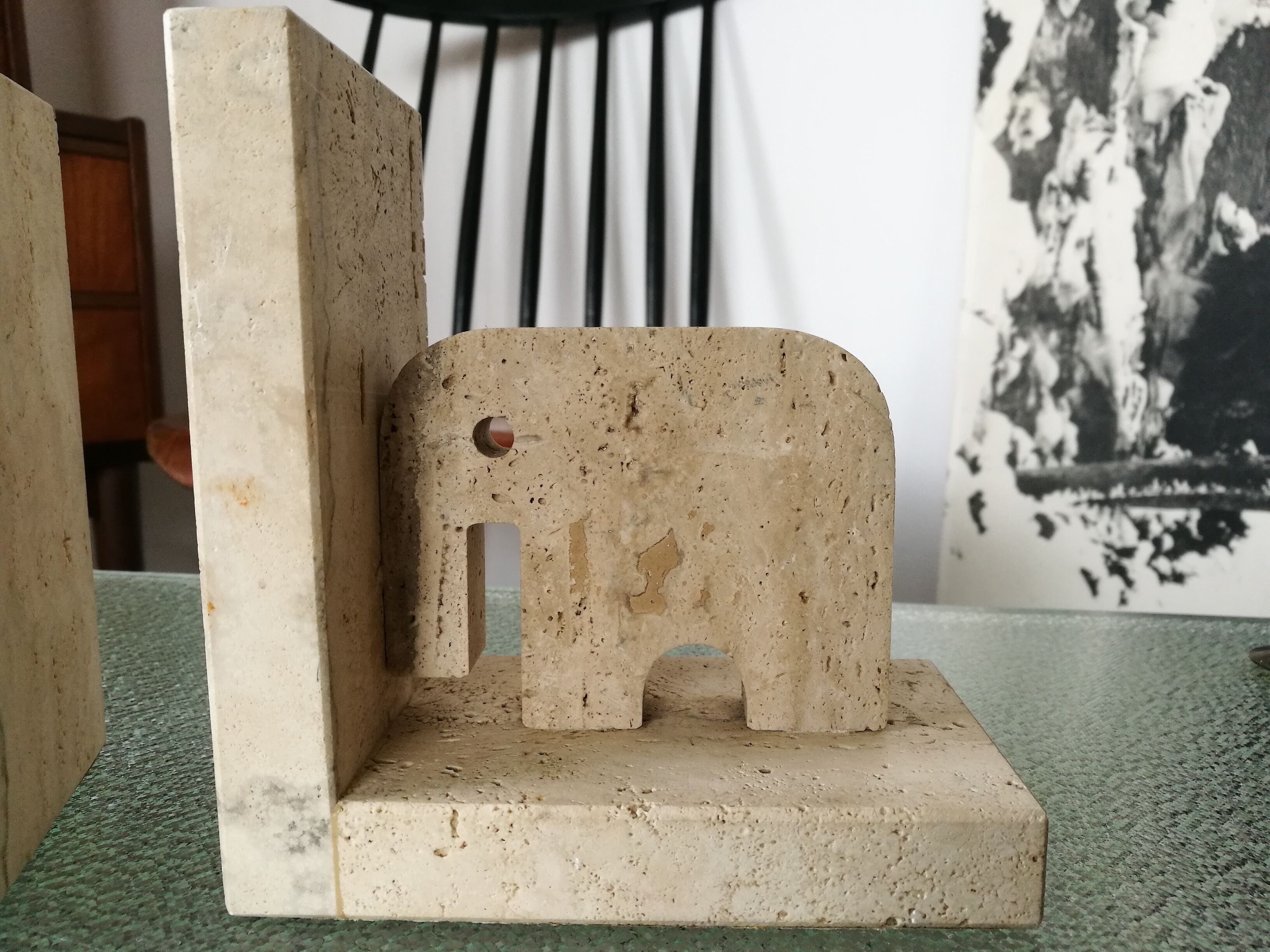 Pair of bookends in travertine Fratelli Mannelli
