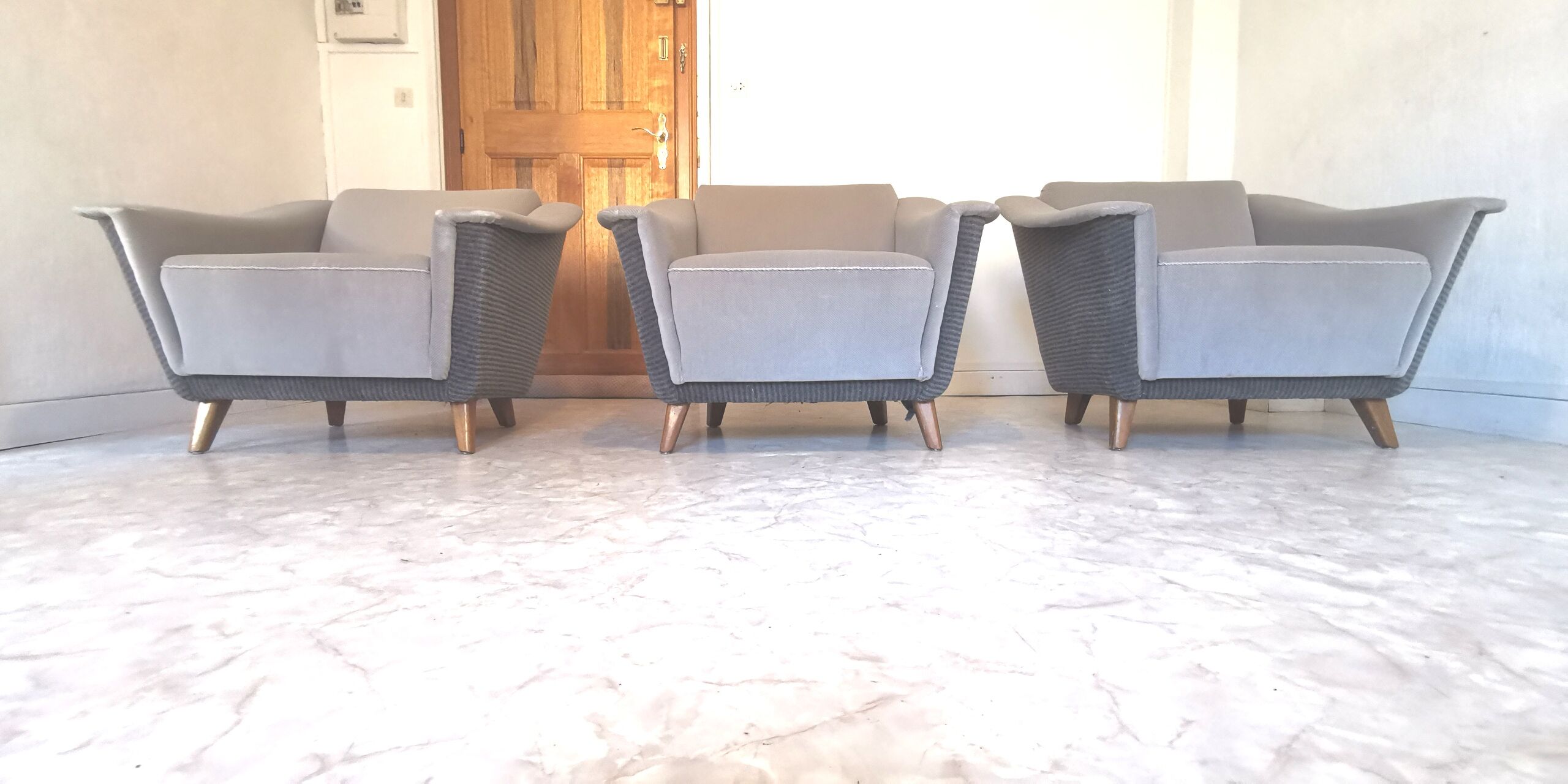 Trio armchairs club 50s grey