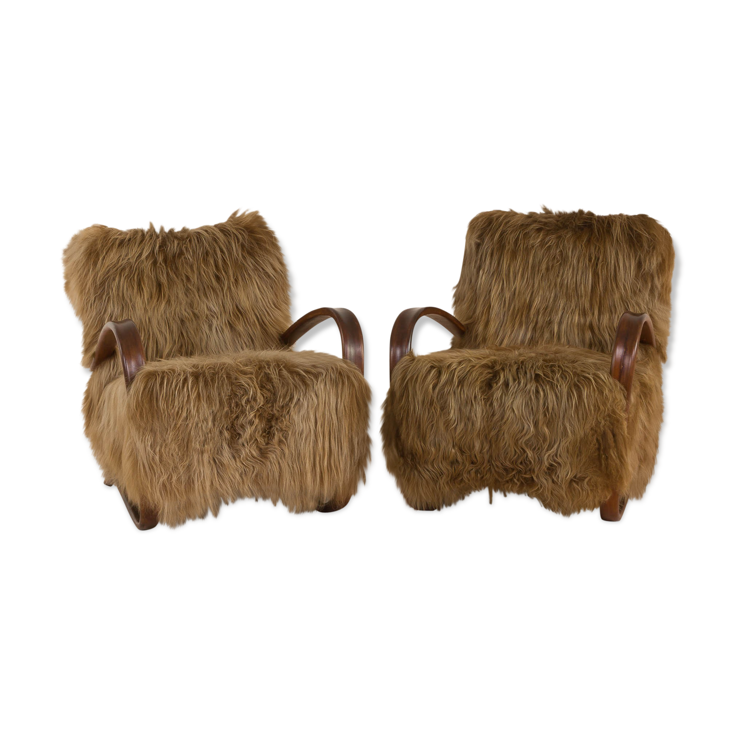 Halabala 269 lounge chair in long hair sheepskin